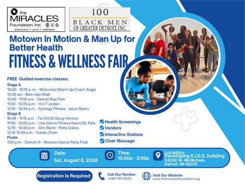 The Miracles Foundation: Motown in Motion & 100 Black Men Of Detroit: Man Up For Better Health Wellness event '26 poster